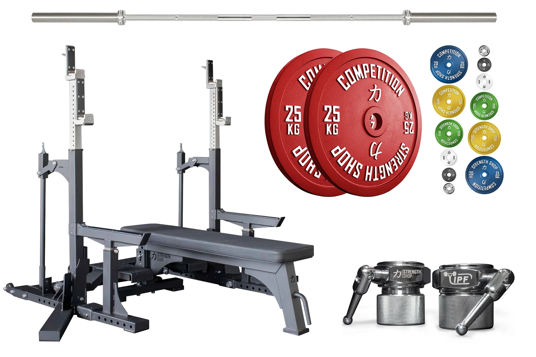 Competition Powerlifting Set: Pro Combo Rack + Calibrated Plates + Bastard Bar + Collars - Image 3